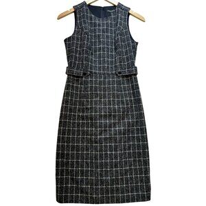 Banana Republic Womens Sheath Dress Sleeveless Size 0 Gray White Plaid Back Zip